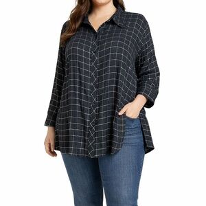 NWT A.N.A Black silver metallic tunic blouse top Women’s Plus Sz 4X $47